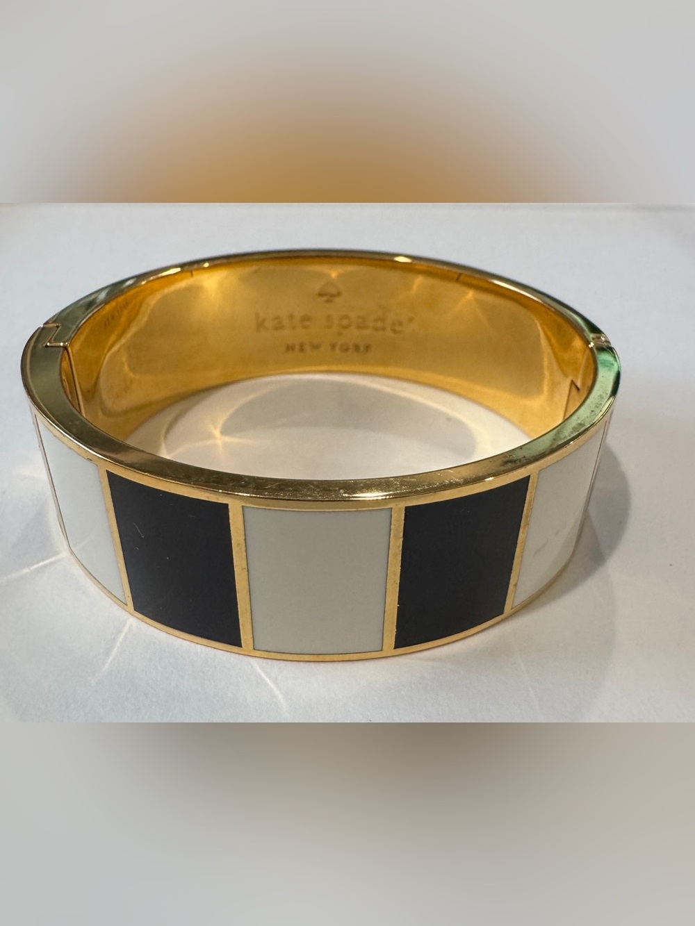 kate spade Gold-Tone Black and Cream Enamel Bangle Bracelet